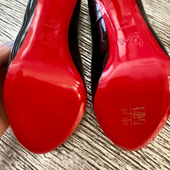 AUTHENTIC CHRISTIAN LOUBOUTIN NEW VERY PRIVE 120 BLACK PATENT HEELS OPEN TOE - Picture 14 of 16